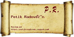 Petik Radován névjegykártya
